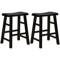 eHemco Heavy-Duty Solid Wood Saddle Seat Kitchen Counter Height Barstools, 24 Inches, Black, Set of 2
