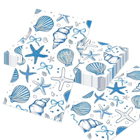 Shell & Starfish Ocean Theme Party Napkins - 40 Pack Decorative Disposable Tableware for Coastal Events