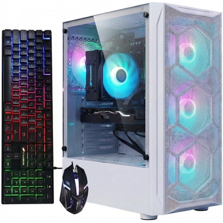 STGAubron Gaming Desktop PC, Xeon E5 2.5GHz up to 3.3GHz, 32G RAM, 1TB SSD, Radeon RX 590 8G, WiFi, BT 5.0, RGB Fan x4, Windows 11 Home