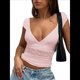 thumbnail image 1 of Camisetas Sin Mangas para Mujer, de Verano, con Cuello en V, para Salir, con Encaje Fruncido, Camisetas Casuales de Moda. Rosa M, 1 of 6