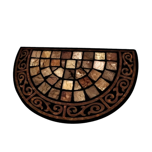 DERONA Half Round Door Mat,Non-Slip Entrance Rug,Heavy Duty Rubber Backing,Indoor Outdoor Welcome Mat,Decorative Mosaic Pattern,Easy to Clean,30 X 18 Inches for Home Entryway,Porch,Patio,Brown