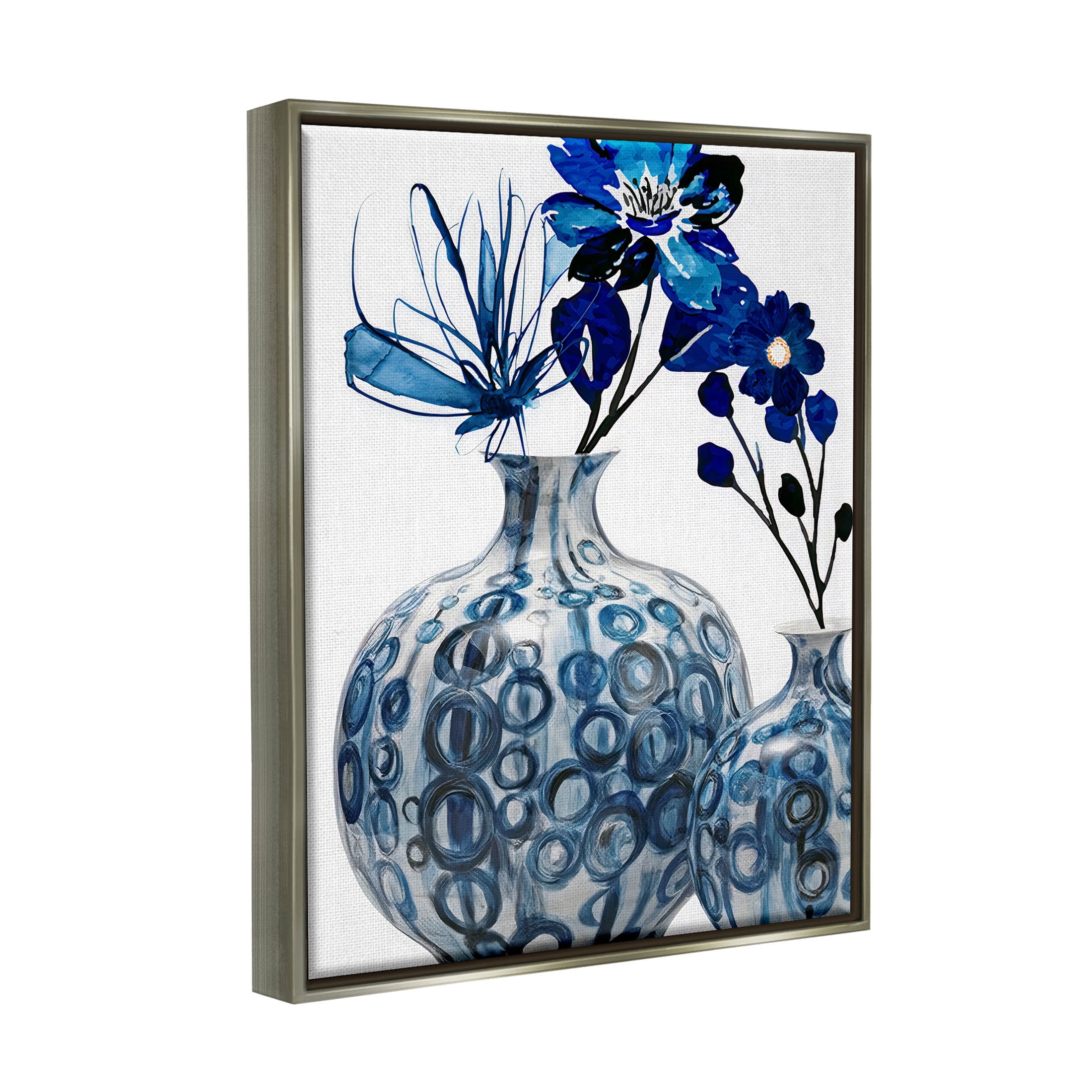 Modern Blue Flower Arrangement Botanical & Floral Graphic Art Luster Gray Framed Art Print Wall Art