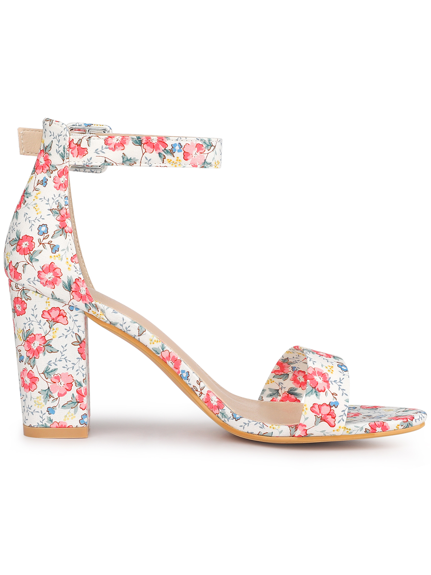 DARING DIVA Women's Floral Print Open Toe Block High Heels Red Sandals 9 Red White