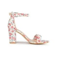 thumbnail image 3 of BLISSFUL STEP Women's Shoes Flower Print Open Toe Block High Heels Summer Sandals Red White 9, 3 of 8
