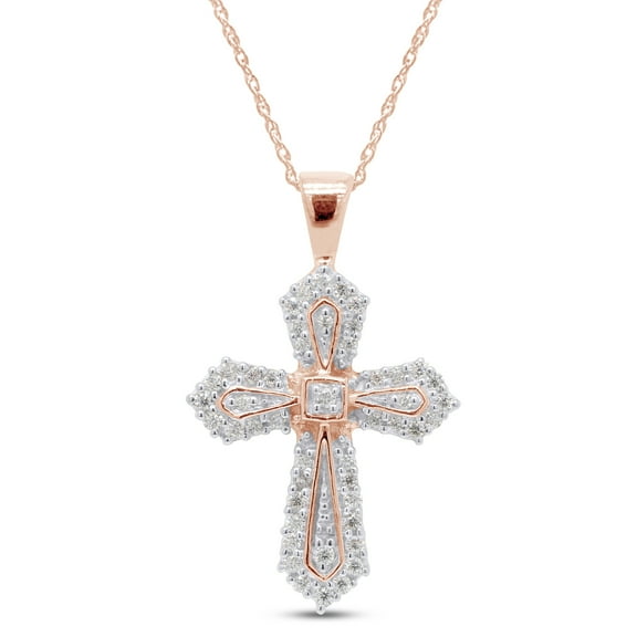 1/4 ct.t.w Round Cut Lab Created Moissanite Diamond Cross Pendant Necklace In 10K Solid Rose Gold Jewelry For Women With 18" Chain (G-H Color, VVS1 Clarity, 0.25 Cttw)