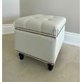 thumbnail image 3 of SEAT4U Modern Flannel Fabric Upholstered Beckmann Tufting Ottoman Footstool in White -Contemporary Pouf-Storage Wood Ottoman with Flip-up Hinged Lid, 3 of 10