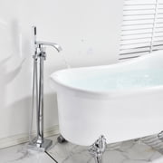Chrome Floor Mounted Bathtub Faucet Free Standing Tub Filler W/Hand Sprayer