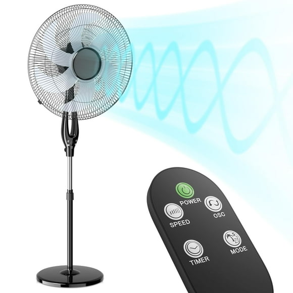 mollie Ventilador de pedestal oscilante con control remoto Temporizador 12H Altura ajustable portátil 6 aspas Circulador de aire silencioso Ventilador de piso de pie para dormitorio hogar