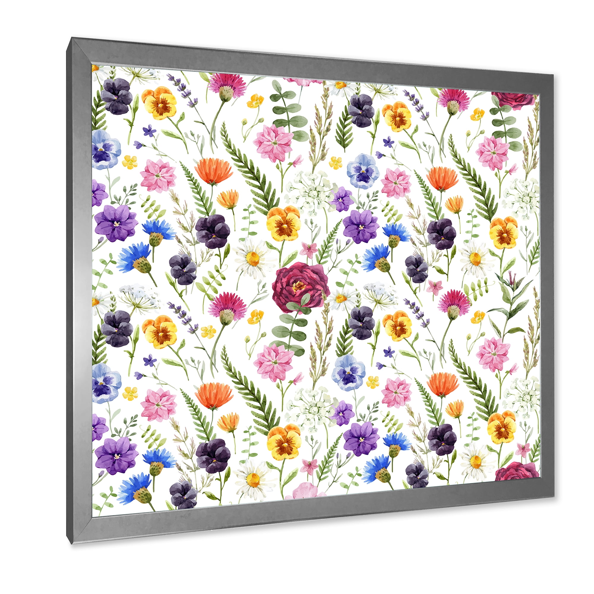 Designart 'Coloful Wildflowers Floral Pattern II' Traditional Framed Art Print