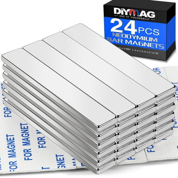 Barra magnética DIYMAG Rare Earth de neodimio con adhesivo, 60 x 10 x 3 mm