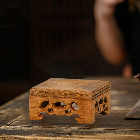 Gmogad Mini Wooden Square Table Decor 8cm Brown Offering Altar Desk Display for Office Workstation Home Worship Compact Portable Traditional Design