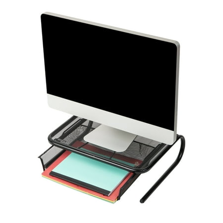 Mind Reader - Monitor Stand, Ventilated Laptop Riser, Desktop Organizer, Paper Tray, Metal Mesh, 16.75"L x 13"W x 5.25"H - Black