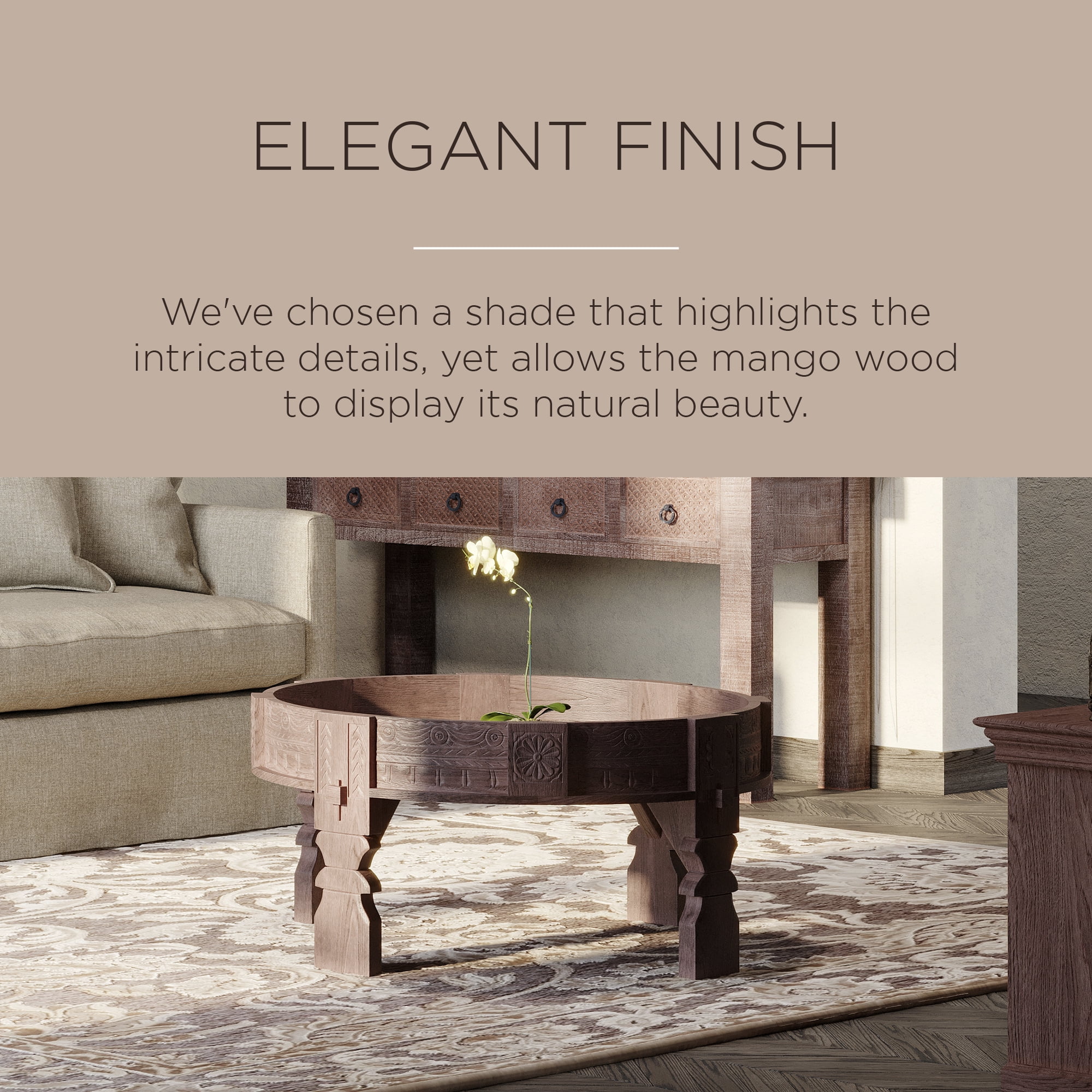 Maven Lane Jaya Handmade Heritage Wooden Round Coffee Table in Brown Finish