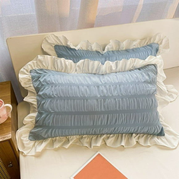 Ruffled Bed P-ill-owslip Shams , Standard, Comfortable, White, Striped P-ill-owcases For Children Pil-low Cover Cute Pil-low Shams Set Of 2