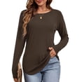 thumbnail image 3 of JYLFC Womens Raglan Round Neck T-Shirts Long Sleeve Tunic Tops, Brown L, 3 of 6