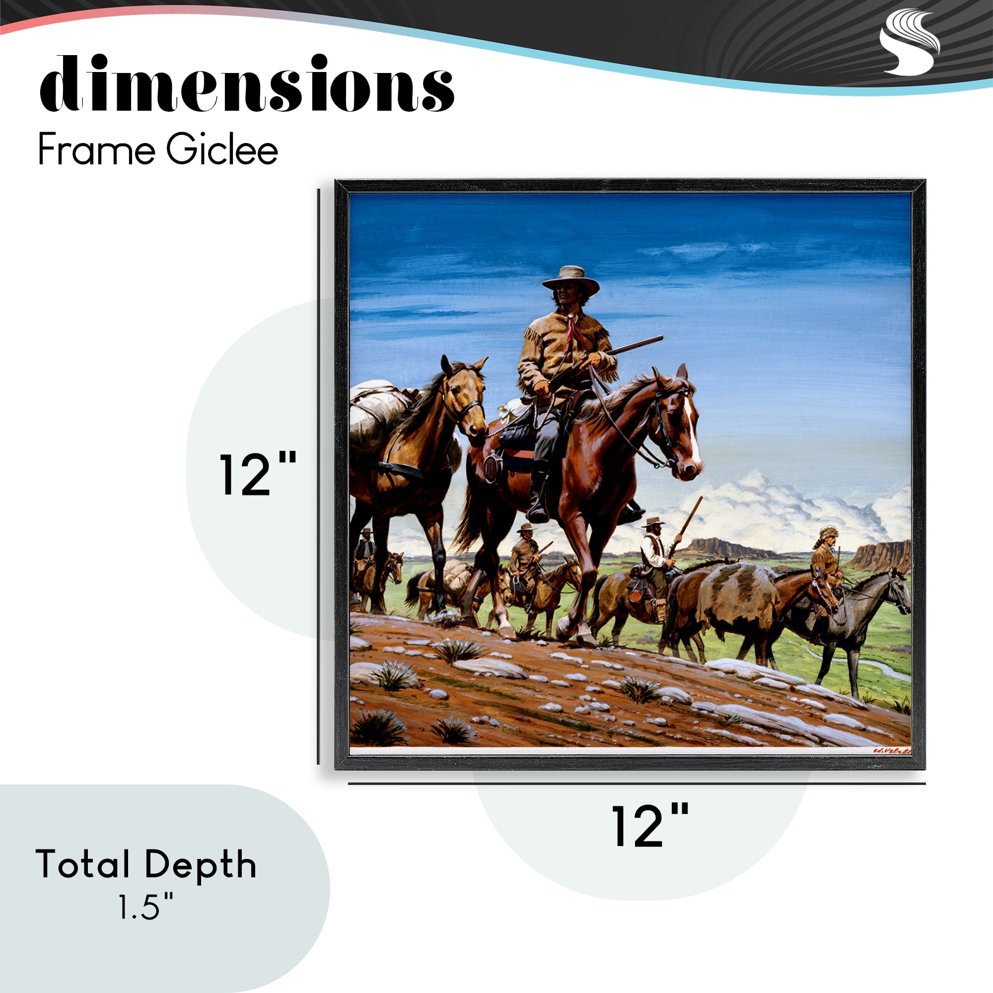 Santa Fe Trail Cowboys Black Framed Giclee Art, design by Wind River Studios