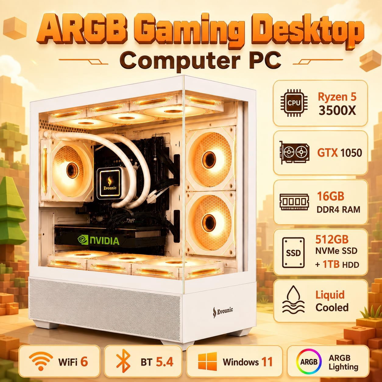 Gaming PC - Ryzen 5 3500X, RX 580 8GB, 16GB DDR4, 512GB NVME SSD +