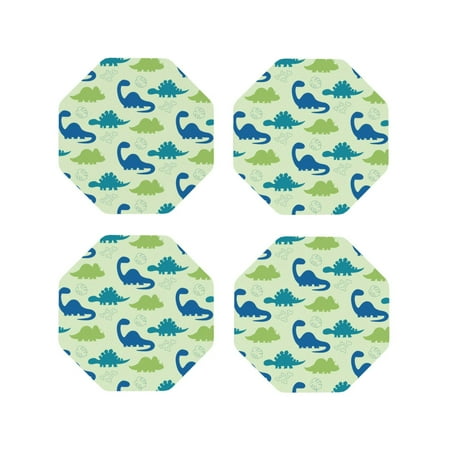 

Matuu Cute Dinosaur Blue Green for Cup Coasters Set of 4 Leather Coasters Desk Coasters for Office Measures 4” x 4”-Octagon