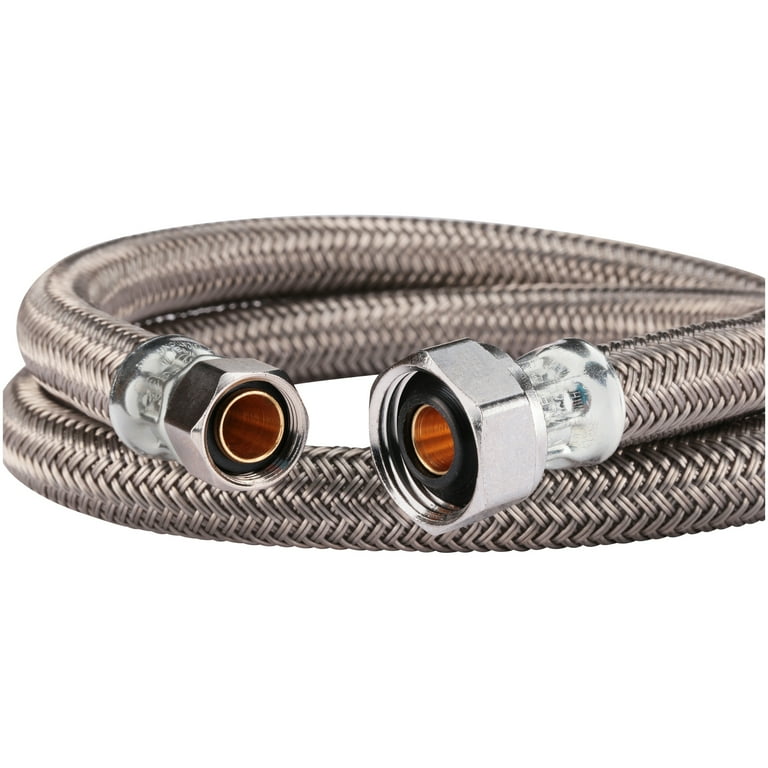 BrassCraft Speedi Plumb® PLUS 3/8 in. Compression inlet x 1/2 in. Female Iron Pipe outlet flexible braided polymer water connector. BrassCraft Speedi Plumb® PLUS 3/8 in. Compression inlet x 1/2 in. Female Iron Pipe outlet flexible braided polymer water connector.