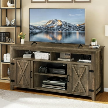 Moasis  Farmhouse Highboy TV Stand for 65-Inch TV Barn Door Entertainment Center Rustic Brown