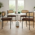 thumbnail image 5 of Farini Upholstered Dining Chair Set of 4, Rattan Backrest Kitchen Chair, Coffee, 5 of 8