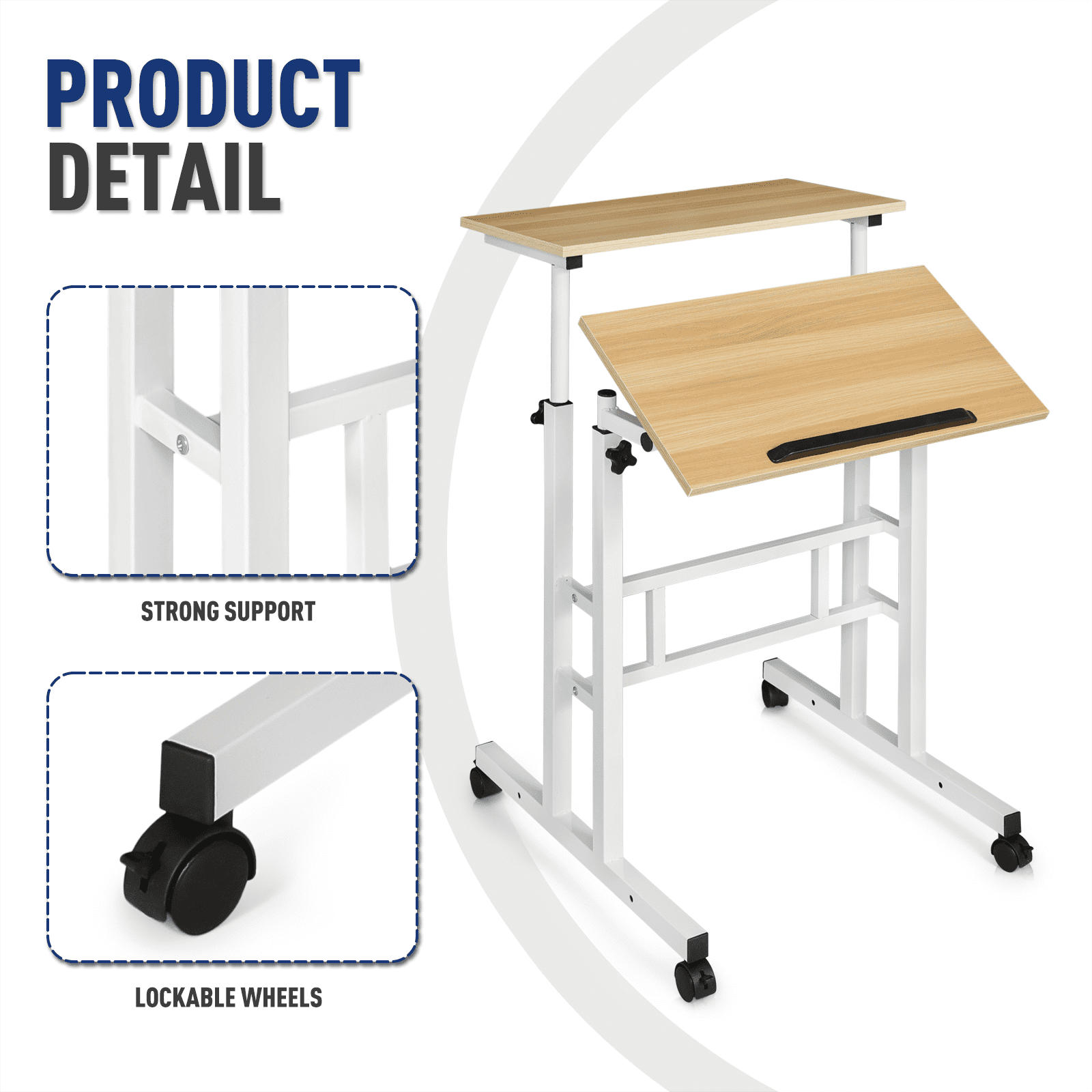 BEZT Workstation, Adjustable Height Standing Desk,Rolling Computer Desk with Monitor Shelf for Bedroom,Natural
