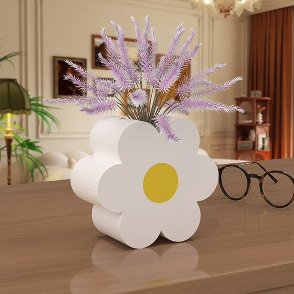 Daisy Shape Decorative Vase, 3D Printed Plastic Tabletop Display Holder for Dried Flowers, Artificial Blossoms, Cute Home Desk Decor