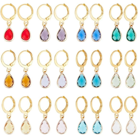 Teardrop Leverback Earrings Multicolor Round Teardrop Leverback Dangle Earrings for Women Fashion Earring Jewelry Set for Party Prom Wedding Christmas