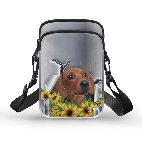HELLHERO Travel Crossbody Purse Dog and Sunflower Pattern Double Deck Small Crossbody Purse for Unisex