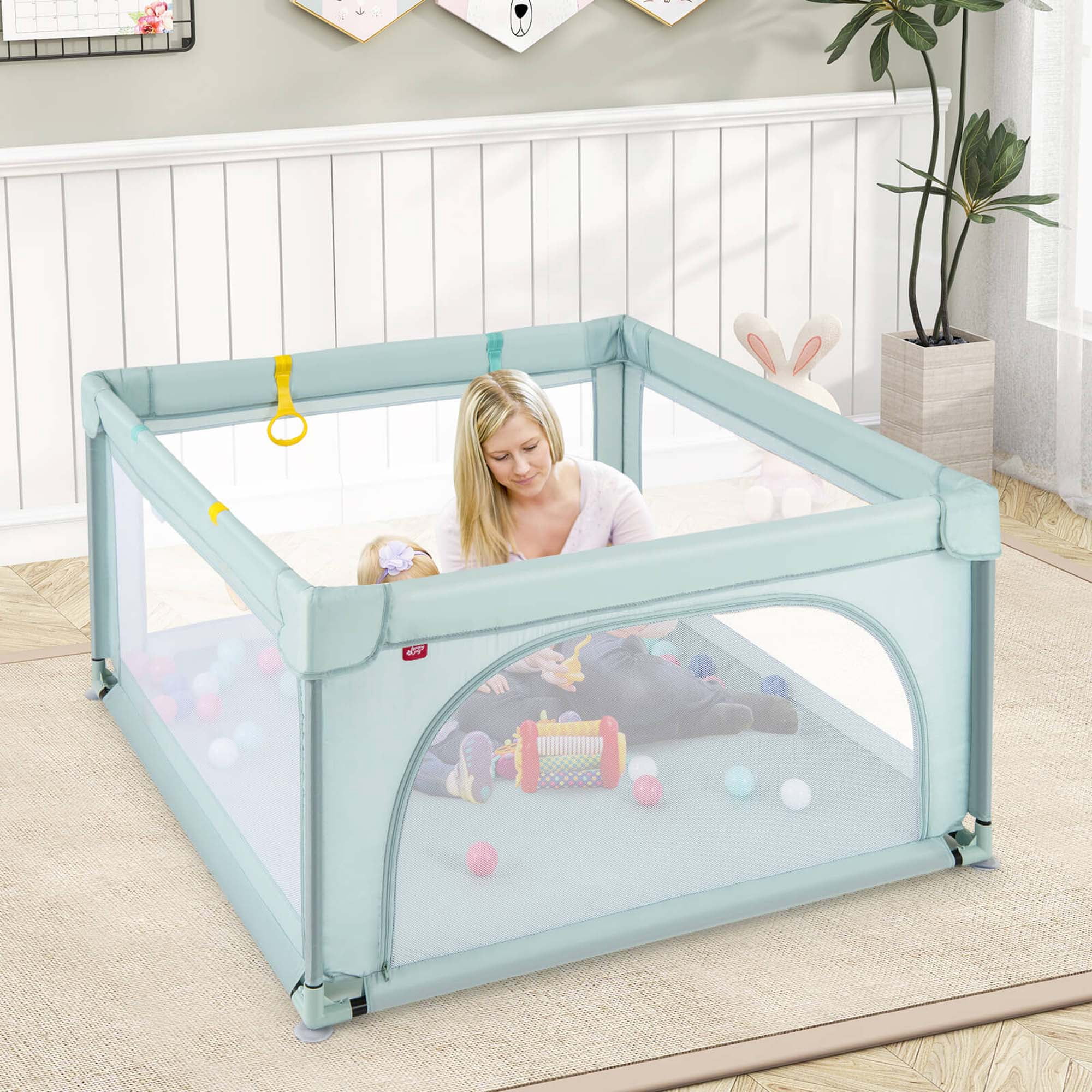 Honeyjoy Baby Playpen Infant Large Safety Play Center Yard with 50 Ocean Balls Light Blue