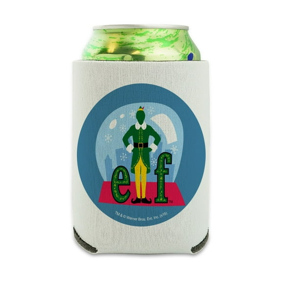 Elf Snow Globed Can Cooler - Drink Sleeve Hugger Collapsible Insulator - Beverage Insulated Holder