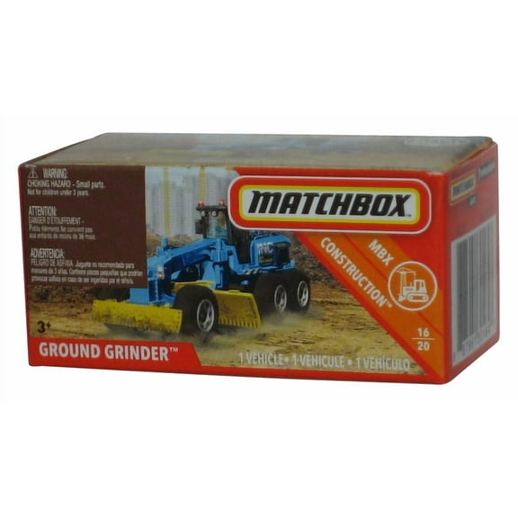 Matchbox MBX Construction 16/20 (2018) Power Grabs Box Blue & Yellow Ground Grinder Toy 39/100