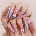 thumbnail image 1 of Uñas postizas largas con diseño de flores bonitas, diseño de lazo brillante, cobertura total, uñas postizas artificiales estilo bailarina para mujeres y niñas, 24 unidades, 1 of 6