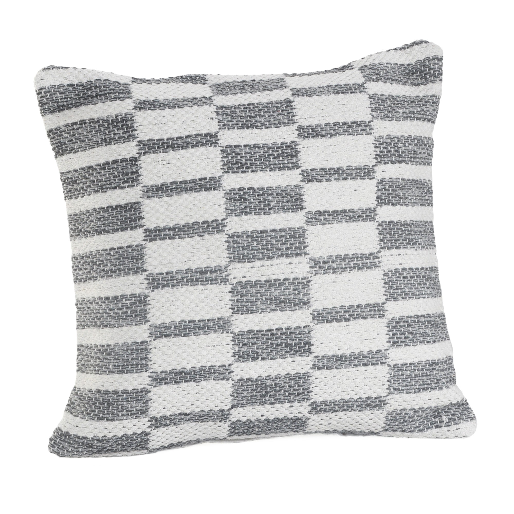 Laddha Home Designs Handwoven Striped Cotton Throw Pillow Cover - 18" - Gray and White