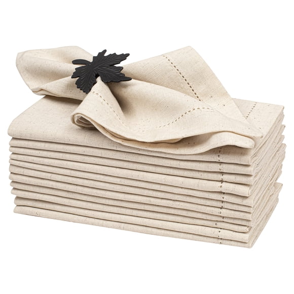 Lightnpro Flax Linen Napkins Set of 12 â?? Hemstitched Dinner Cloth Napkins, Washable and Reusable Natural Flax Napkins for Dining, Parties, Wedding