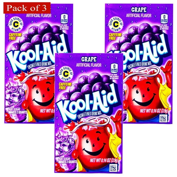 Kool Aid Raisin, Mélange de Boisson Gazeuse Non Sucré (0.14 Oz) (Lot de 3)