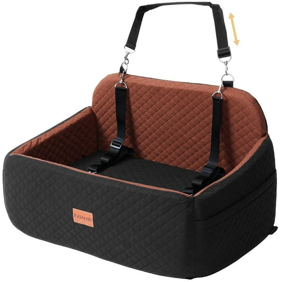 Dog Car Seat - Washable Booster for Large/Medium/Small Dogs (<55lbs) - 2 Safety Leashes & Storage Pockets - Portable Travel Bed