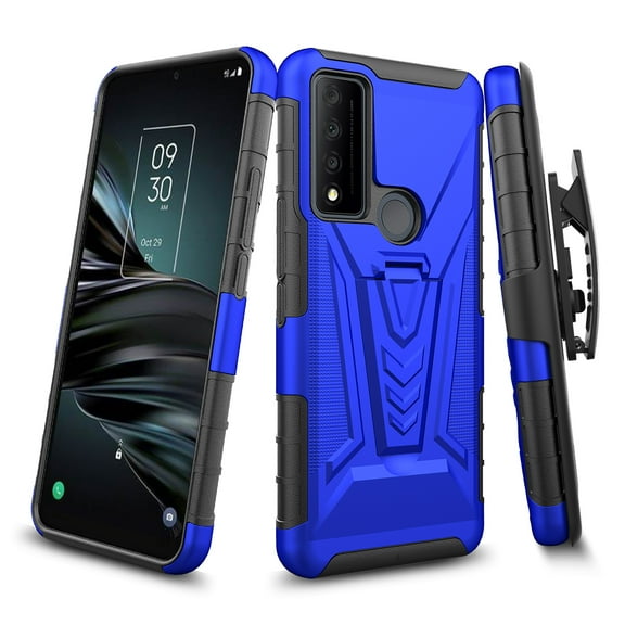 Phone Case for TCL 30 XE 5G Combo 3in1 Rugged Swivel Belt Clip Holster Heavy Duty Tuff Hybrid Armor Rubber TPU with Kickstand Stand Cover for TCL 30 XE 5G - Blue