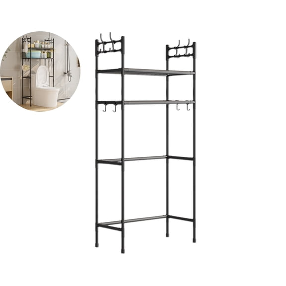 VQPeo Over The Toilet Storage 2 Tier Over Toilet Bathroom Organizer Bathroom Space Saver Freestanding Above Toilet Stand with 8 Hooks for Restroom, Laundry