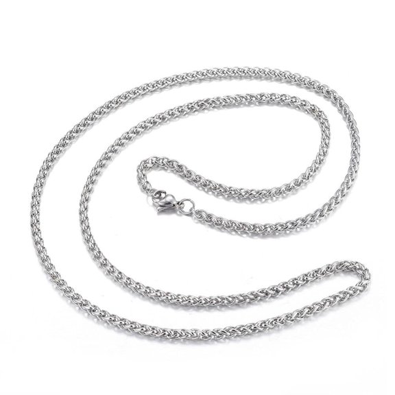 304 Stainless Steel Silver and Braided Rope Twisted Chain Necklace Lobster Clasp A425