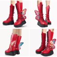 thumbnail image 3 of SACFOF Women Platform Punk Goth Mid Calf Boots Chunky High Heel Side Zip Butterfly Wings Knee High Motorcycle Combat Booties, 3 of 6