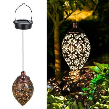 Sinhoon Solar Wrought Iron Chandelier Solar Chandelier Waterproof Solar Light, Olive-colored Metal Decorative Lighting, Used in Yard Passage Roadside Patio Porch Chandelier