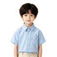 thumbnail image 2 of Boy's Summer Dress Shirt Classic Short Sleeve Button Down School Uniform Comfortable Breathable Casual T-Shirt with Chest Pocket, 110, 2 of 5