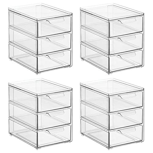 Organizador apilable mDesign Lumiere con 3 cajones, paquete de 4, transparente