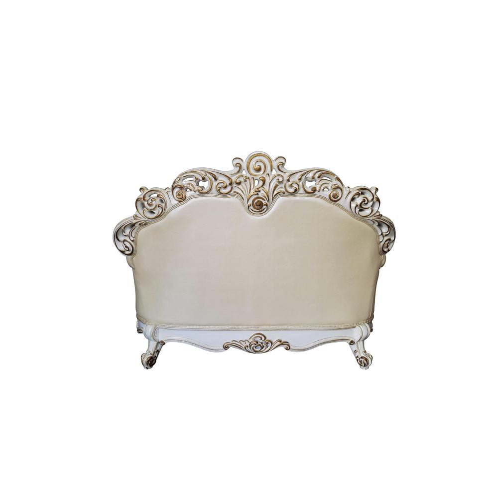 ACME Vendome Loveseat with 3 Pillows in Champagne PU & Antique Pearl Finsih