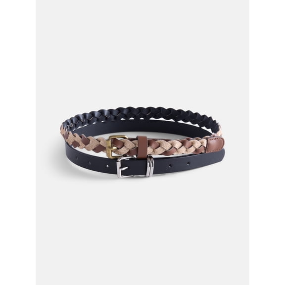 Wonder Nation Girl Glitter Braided and Double Loop Belts, 2-Pack, Sizes XS-XXL
