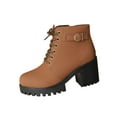thumbnail image 2 of Miluxas Womens Chunky Heel Ankle Booties Round Toe Lace Up Belt Buckle Block High Heel Boots Solid Casual Comfy Ladies Shoes Brown 6(37), 2 of 9