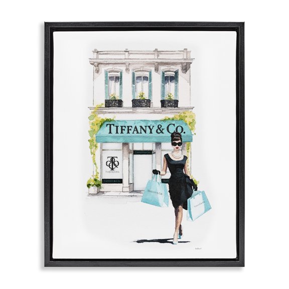 Stupell Industries Contemporary Girl with Shopping Bags Black Floating Frame Canvas Art, 25 x 31, by Amanda Greenwood
