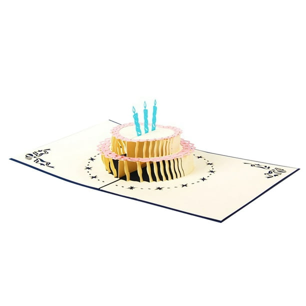 Tarjetas de felicitación de cumpleaños 3D premium de Papercraft, tarjetas de regalo creativas con diseño de pastel de cumpleaños (azul)