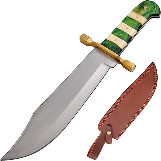 Wild Turkey Handmade 15" Bone/Green Wood Classic Bowie Knife with Scabbard